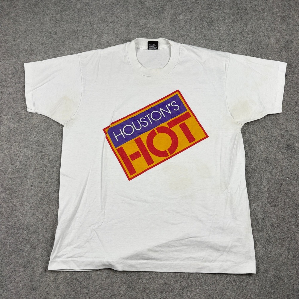 Screen Stars Best Houston's Hot T-Shirt Mens XL White Vintage 90s Graphic 80s